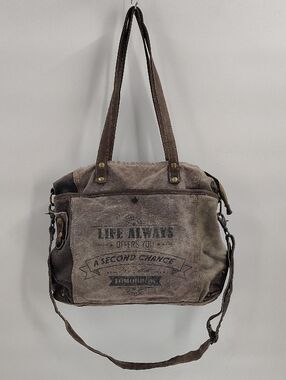 Myra Bag Life Always Brown Leather Shoulder Bag Weekender Graphic Utility Tote